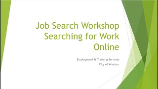 Employment and Training Services Online Job Search Workshop