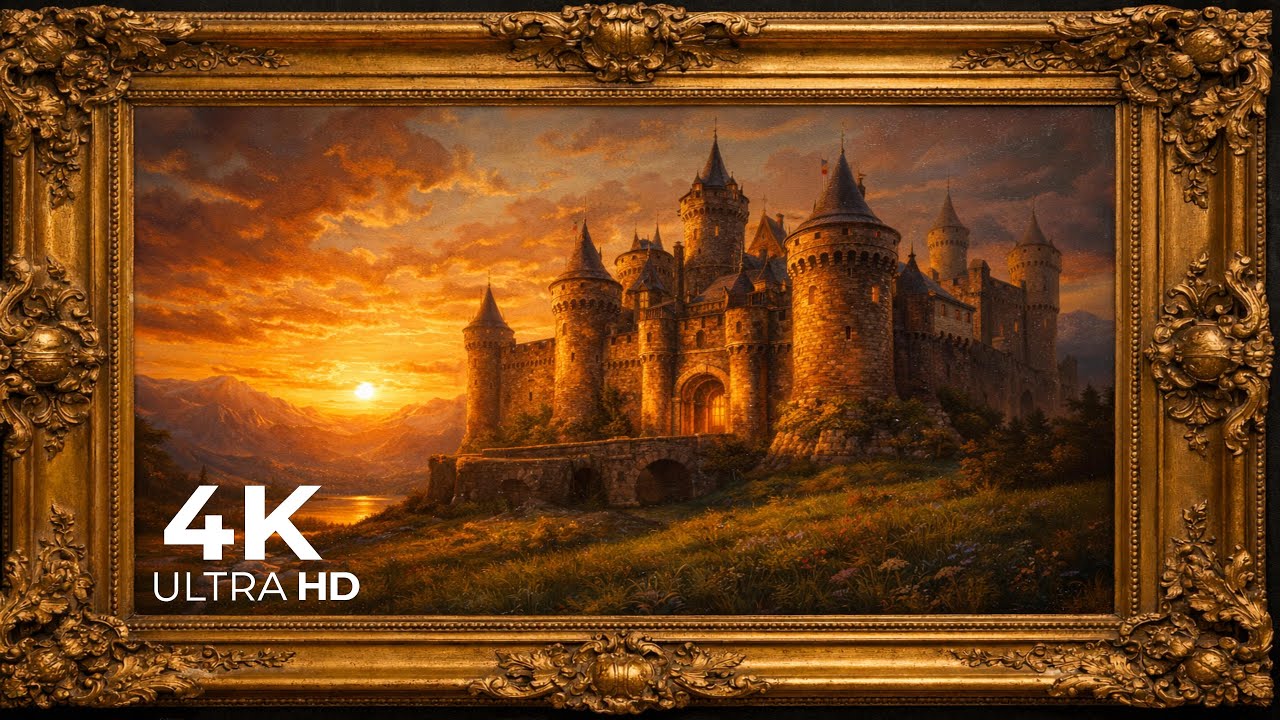 4K Ultra HD Medieval Fantasy Castle Sunset | Golden Hour Castle | Cinematic Ambient TV Wallpaper