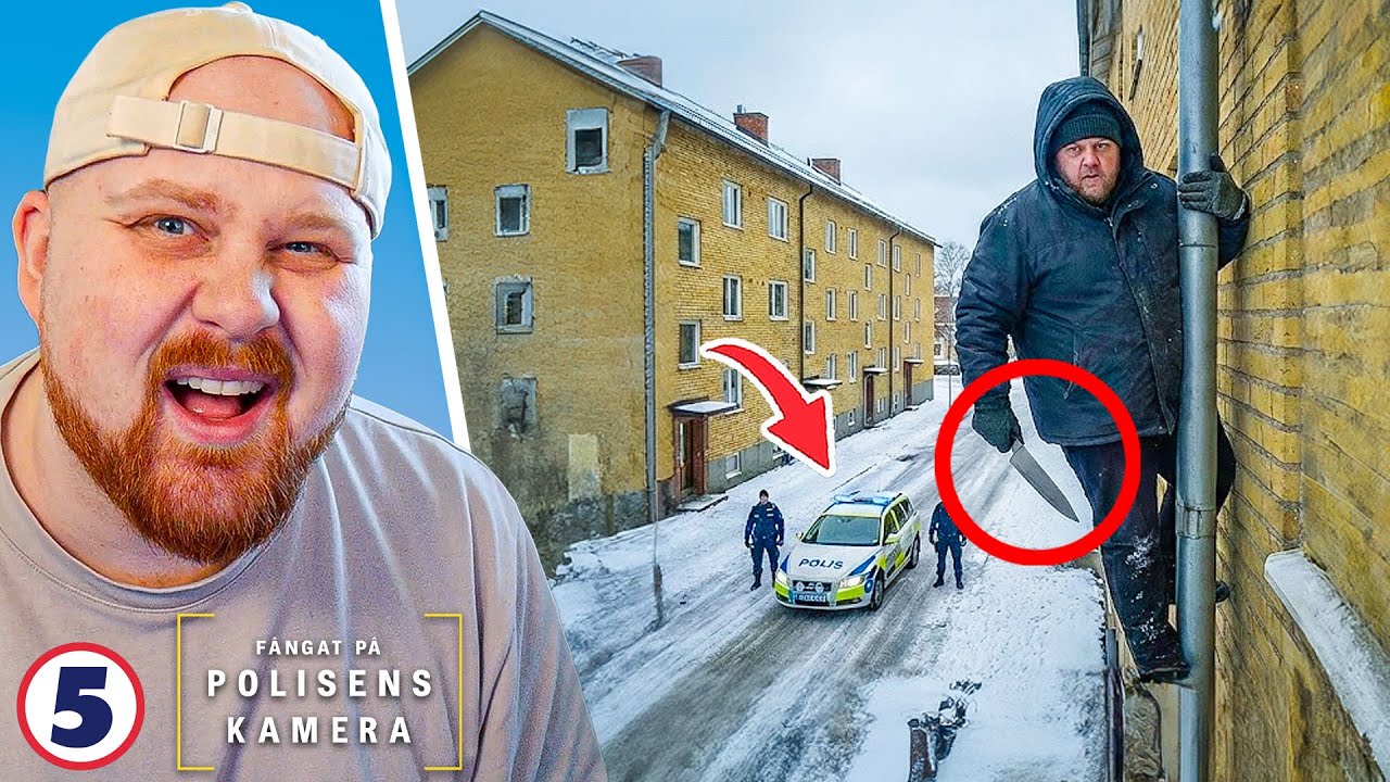 Stor och Galen man RYMMER med stuprännan från Polisen! | Fångat på polisens kamera #19
