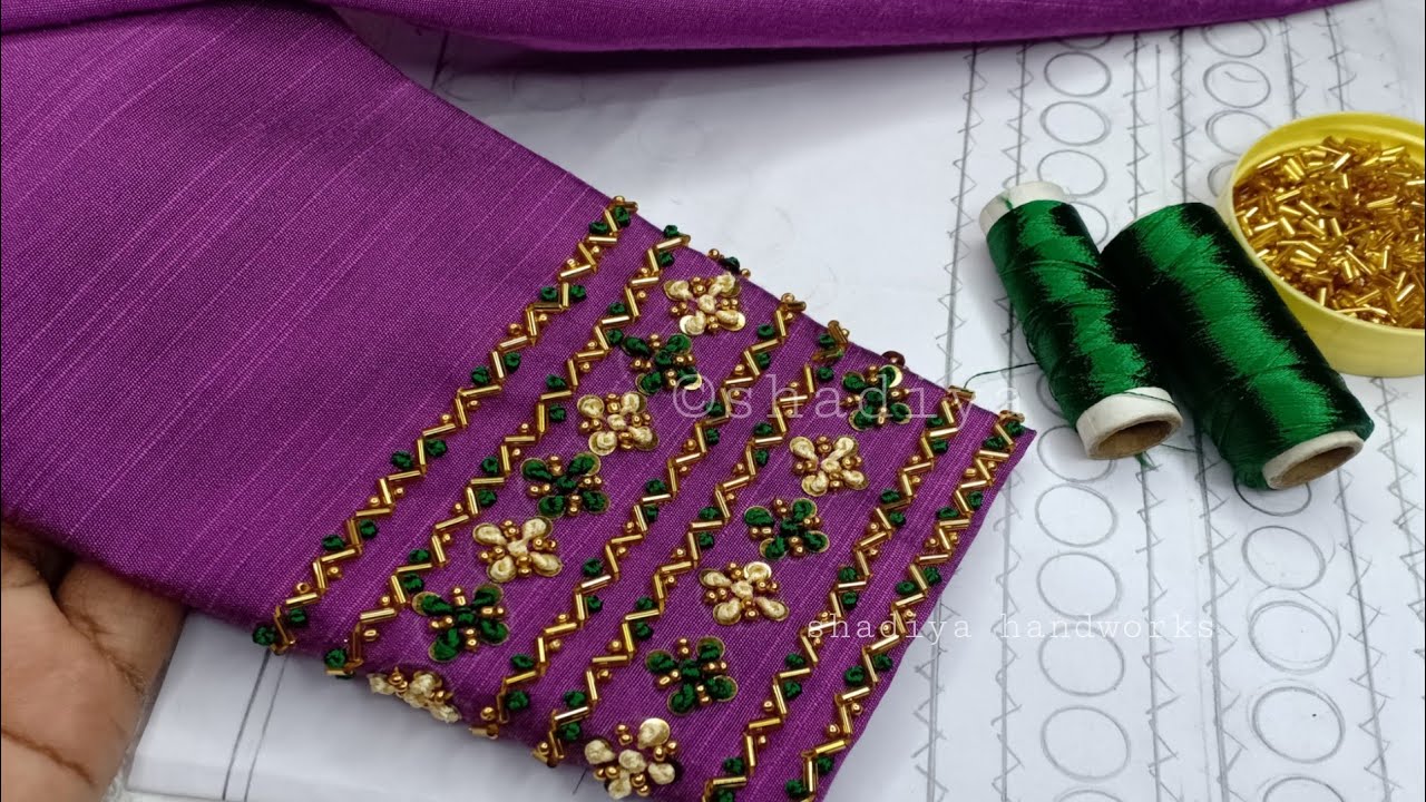 Embroidery sleeve 😳 with normal needle| heavy hand embroidery work for blouse kurti sleeves
