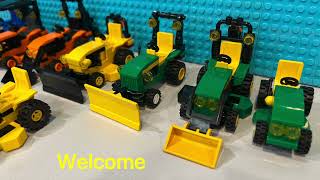 Custom LEGO tractor collection, sub compact small tractors in many colors. John Deere, Kubota, Case