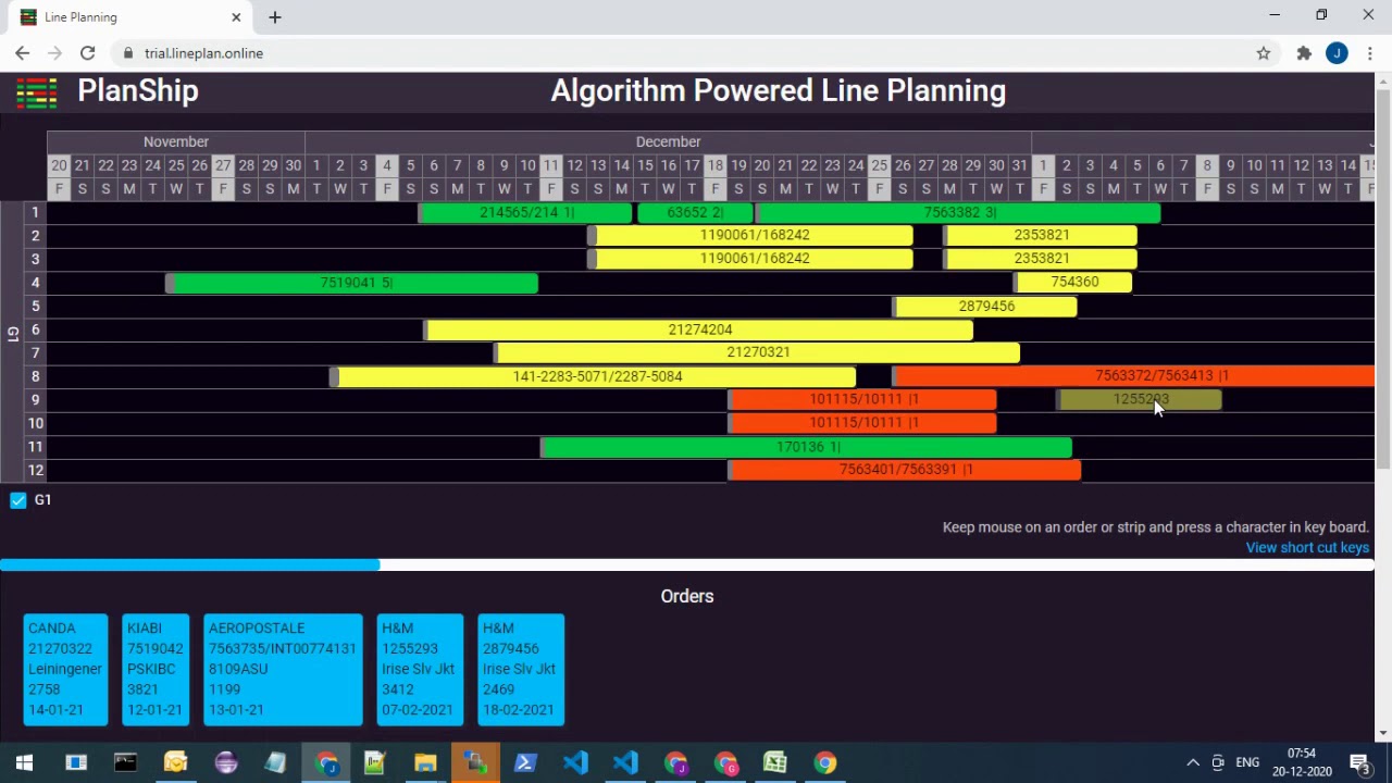 Load and move orders for line planning