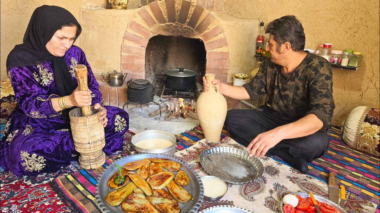Dinner with an Iranian Village Family | Cooking Kashk Rice & Eggplant ...