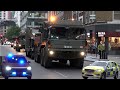 Army convoy & emergency vehicles responding in London