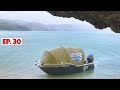 Camping and fishing on the boat in a storm