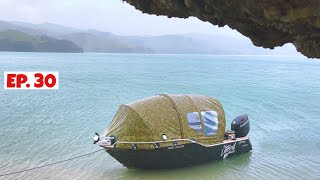 Camping and Fishing on the Boat in a Storm