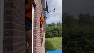 Girl Jump From Window to Trampoline Then Bounce Back to Same Spot