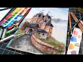 Watch Me Struggle Through This Mixed Media Painting of a Castle. Watercolor Pastel Sketchbook Sunday