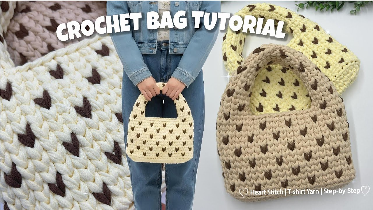 Easy Crochet Bag Tutorial | Heart Stitch T-Shirt Yarn Bag