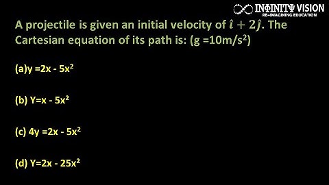 A projectile is given an initial velocity of 𝒊 ̂+𝟐𝒋 ̂. The Cartesian equation of its path is: