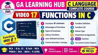 Full Functions in C Language in Hindi | Theory, Practical, 12+ Programs & 50 MCQs, Video-17 Update