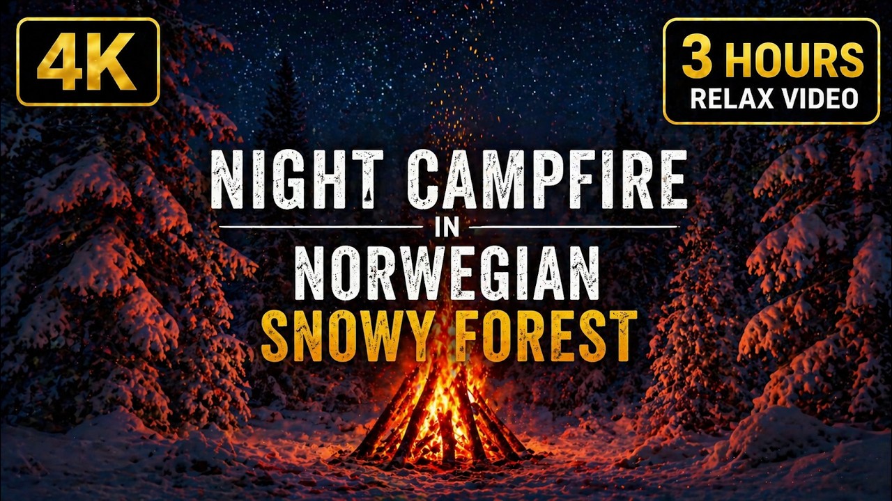 Winter Campfire in Snowy Norwegian Forest | Deep Relax & Sleep