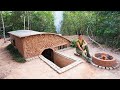 Complete dugout shelter build  bushcraft camp with brick  wood stove