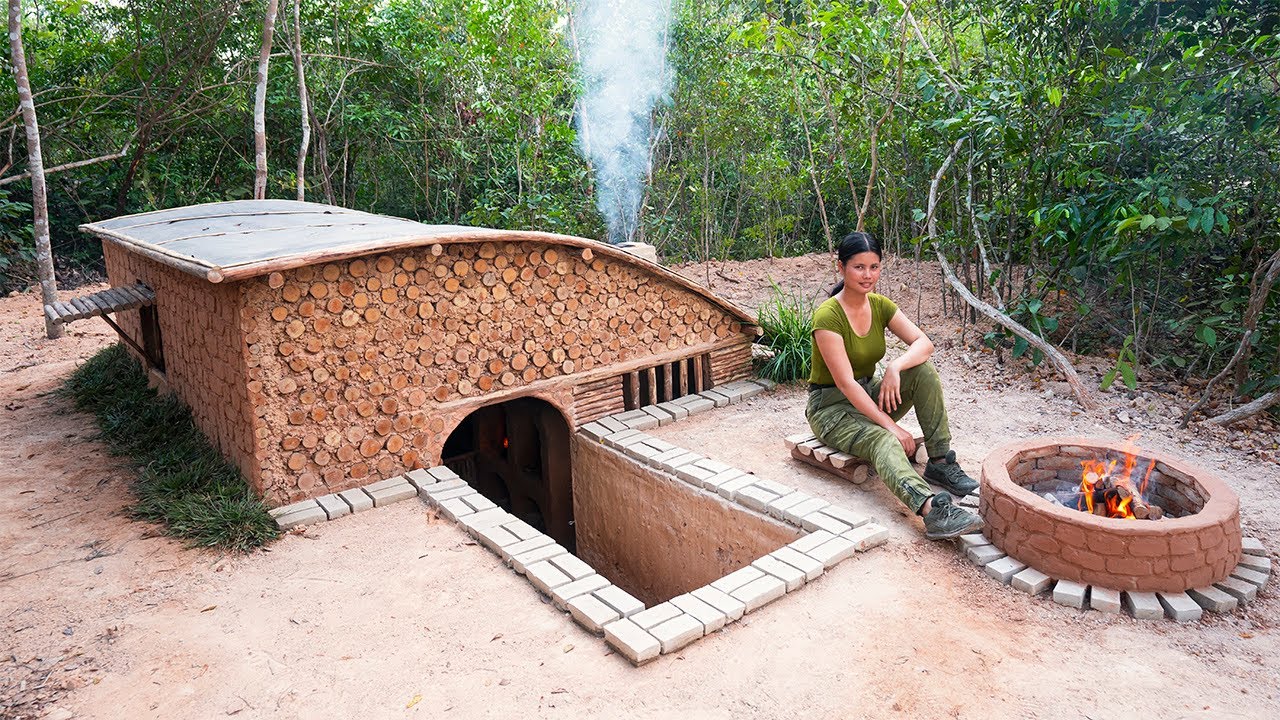 Complete DUGOUT Shelter Build | Bushcraft Camp With Brick & Wood Stove