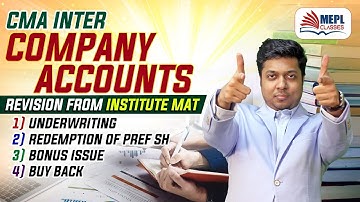 CMA Inter - Company Accounts Best Revision From Institute Mat | MEPL- Mohit Agarwal