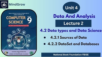 Unit 4 |4.2 Data Types in Data Science | Sources of Data | Dataseta and Database | Class 9th FBISE