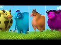 Paint  animals cow buffalo horse elephant fountain crossing transformation animal cartoon