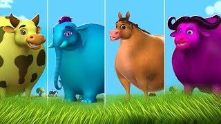 Paint & Animals Cow, Buffalo, Horse, Elephant, Fountain Crossing Transformation Animal Cartoon