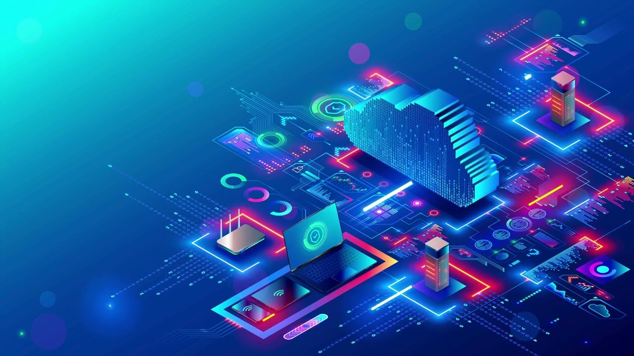 Blue 3D Animation Cloud Data Center Tech Video