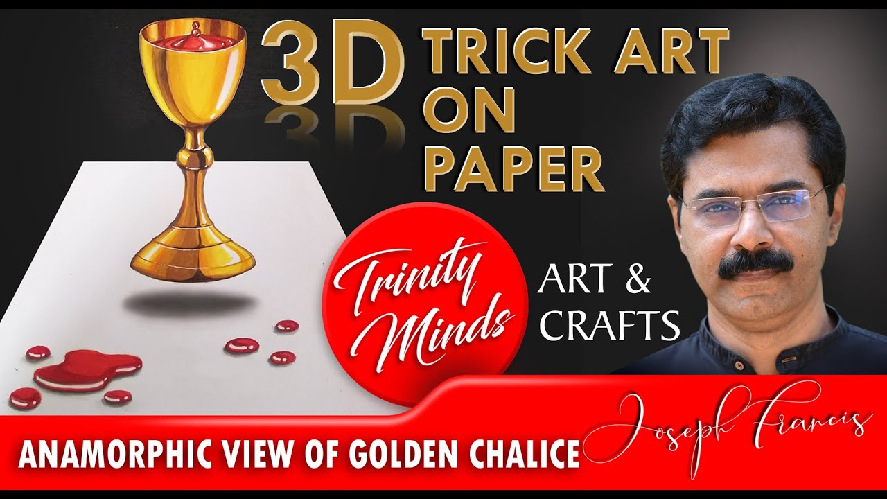 3D Trick Art on paper - Golden chalice