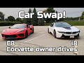 C8 Corvette owner drives BMW i8 for the first time.  Starring HorsePower Obsessed.