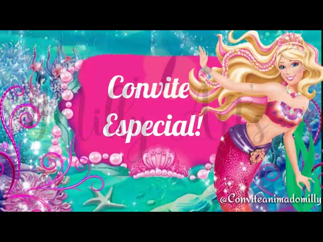 Arte Convite Barbie Sereia Digital Virtual