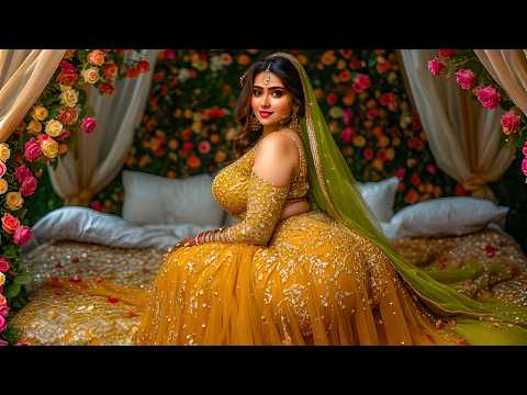 4K AI Lookbook AI Goddess Luxury Mustard Indian Bride Lehenga Bedroom Shoot 4K Art