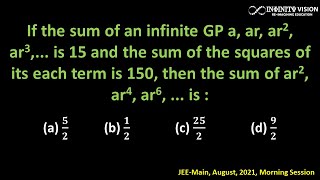 Sequence & Series: If the sum of an infinite GP a, ar, ar2, ar3,... is 15 and the sum [JEE-Main]