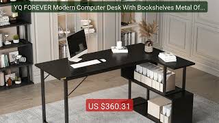 YQ FOREVER Modern Computer Desk With Bookshelves Metal Office ... — Best Buy 2026 | Great Quality!
