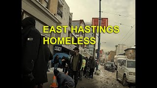 (4k). East Hastings Homeless. Living in Tents. Cold and Hungry. Mental Illness and Drug Addiction.