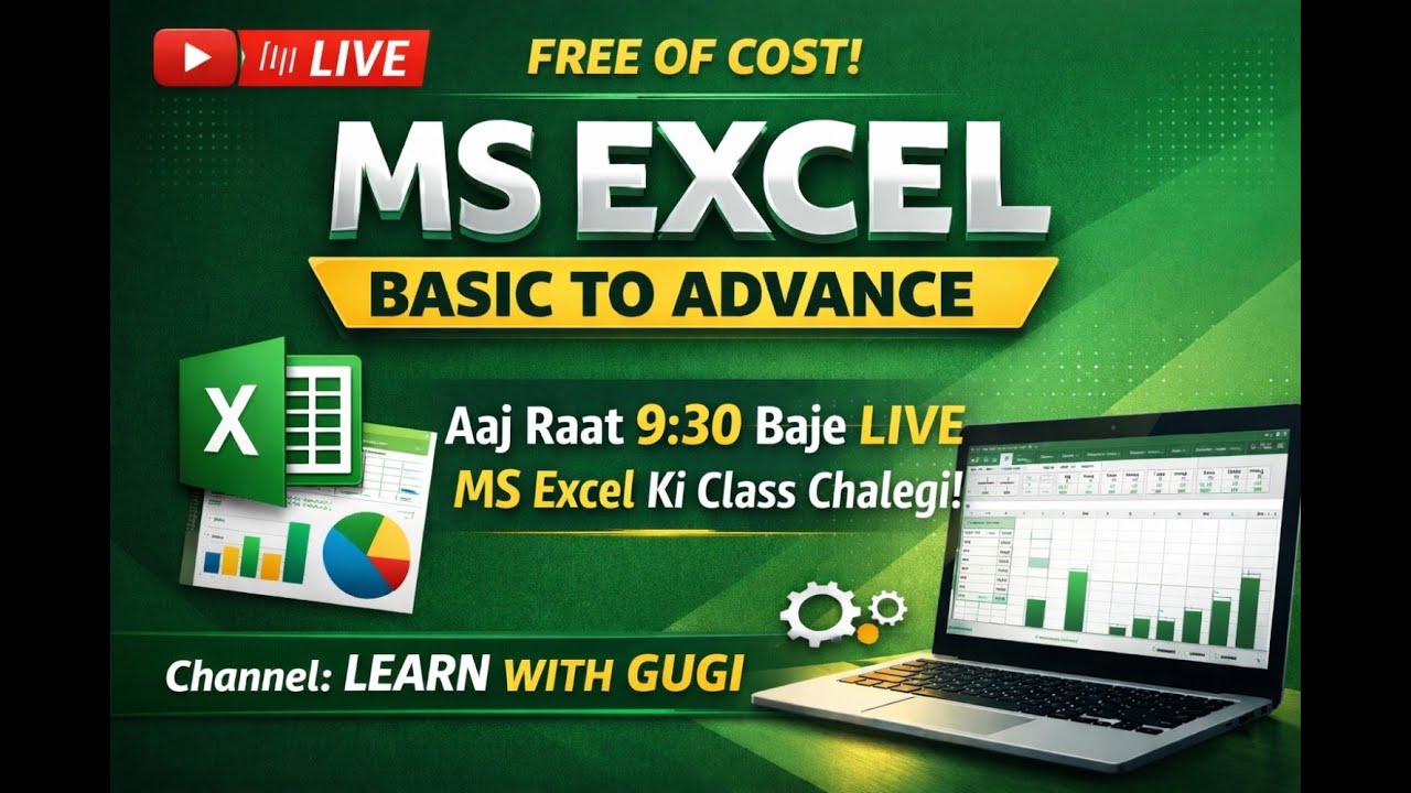 Zero to Hero Excel live Class 🔴|  5th class Basic to Advance ( Hindi) 