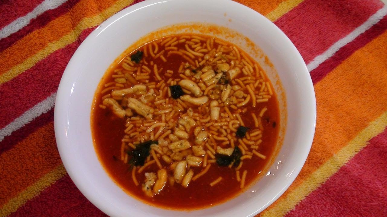 Sev Tamatar ki Sabzi Video Recipe - Chickpea Noodles in Tomato Curry - Kathiyawadi Recipes | Bhavna