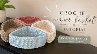 How to Crochet a Corner Basket with a Wooden Base | Easy Tutorial