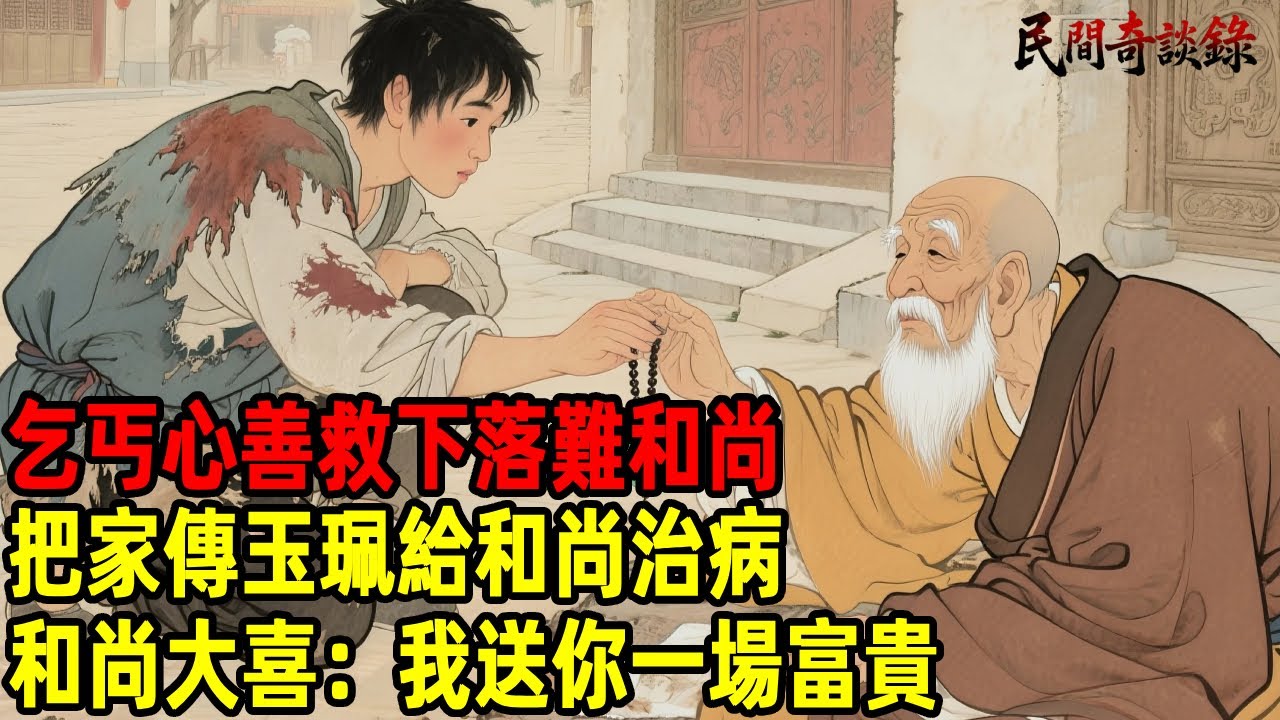 乞丐心善救下落難和尚，把家傳玉珮給和尚治病，和尚大喜：我送你一場富貴！【民間奇談錄】#民間故事 #台灣傳說 #懸疑故事 #銀髮頻道 #懷舊故事 #助眠故事