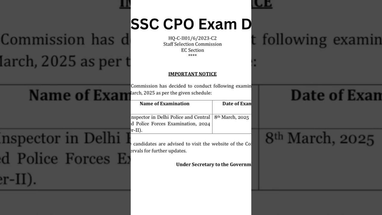⭕️ SSC CPO Exam Date announced 2025