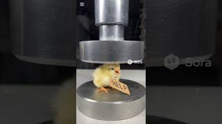 hydraulic press vs cute chick, with help of sora2 #sora2 #chicks #hydraulicpress