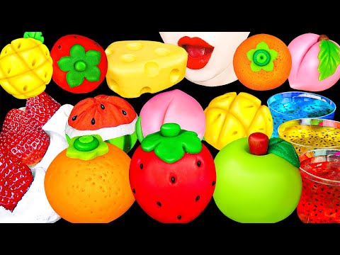 ASMR RAINBOW DRINKS, DIY FRUITS CAKE *STRAWBERRY, PEACH, WATERMELON 직접 만든 과일 화과자, 무지개 물 먹방 MUKBANG