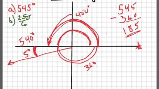 Find the reference angle for: 545 degrees; 25pi/6