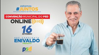 Pré-candidato a prefeito Enivaldo discursa convenção municipal do PSD de Barra de São Francisco.