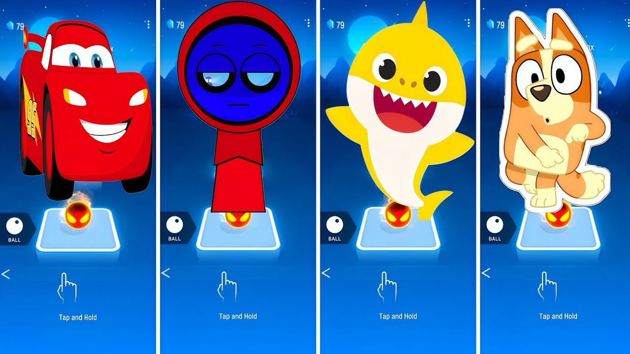 Lighting McQueen VS Incredibox Sprunki VS Baby Shark VS Bluey Bingo - Tiles Hop EDM Rush 