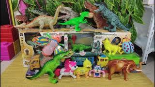 Dinosaur Jurassic world evolution toy play with elephant, monkey, tiger, dog, bee