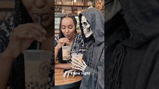 With the grim reaper😒 having bubble tea #aivideo #ai #grim #fyp #fypシ #viralvideo #viral