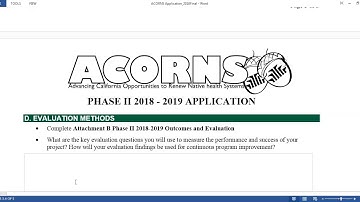 ACORNS and CITE 2018-2019 Application Overview