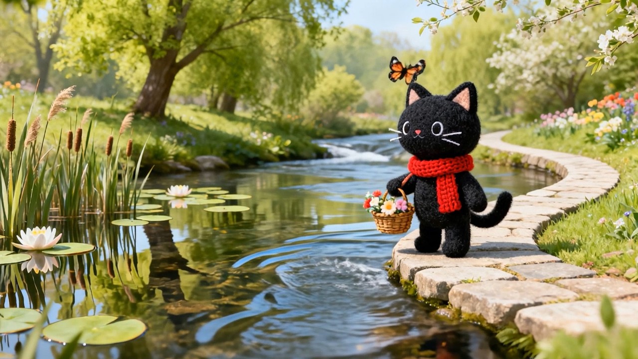 Sunny Spring Riverside 🌸🌷 Cozy Lofi Cat by the Blooming Stream | Study / Relax