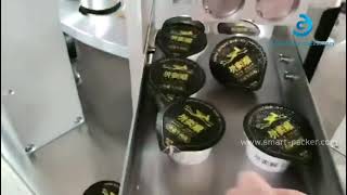 自動回転油クリームソースペーストデュアルヘッド充填シーリングパッキング機を配置
