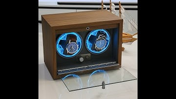 Hộp Đồng Hồ Cơ Tự Xoay 2 Ngăn Vỏ Gỗ Sần Có Đèn LED [Nội Thất Da] - T20GSD