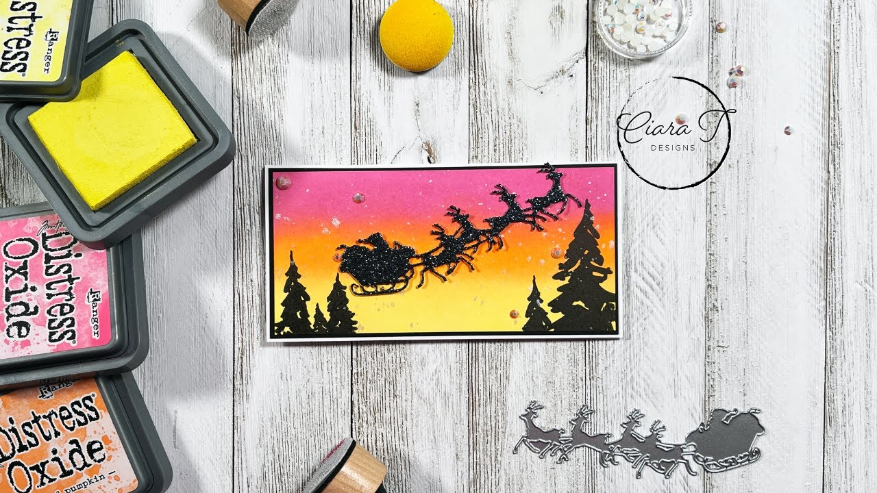 Distress Oxide Ink Blended Sunrise Santa Mini Slimline Card - YouTube