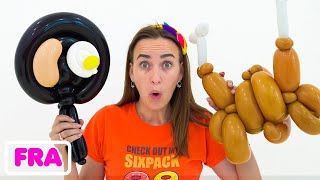 Vlad et Nikita fabriquent des jouets à partir de ballons et s'amusent avec maman