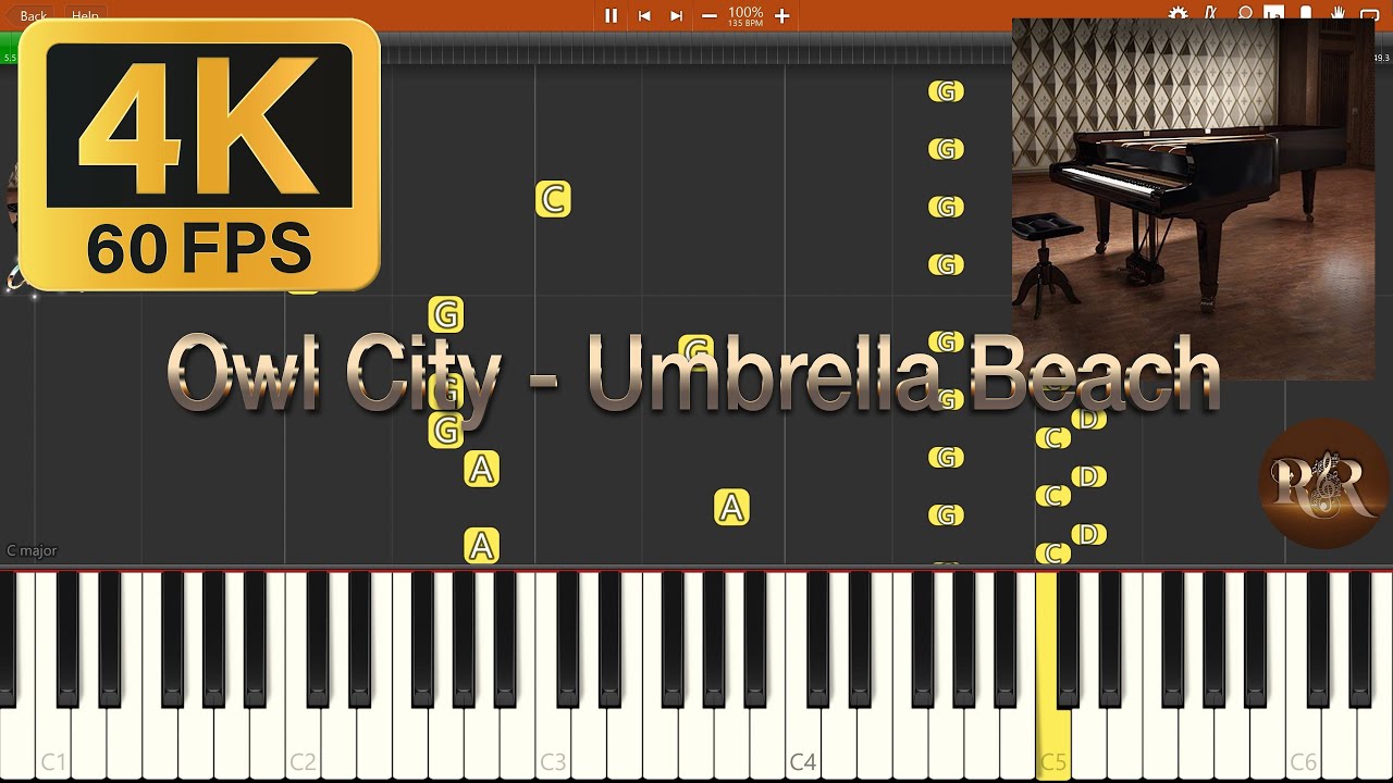 Owl City - Umbrella Beach (Piano Solo Tutorial Synthesia, 4K60FPS ...