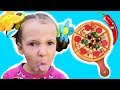 ULYA PRETEND PLAY with TOY CAFE with Kitchen Playset and COOKS PIZZA!